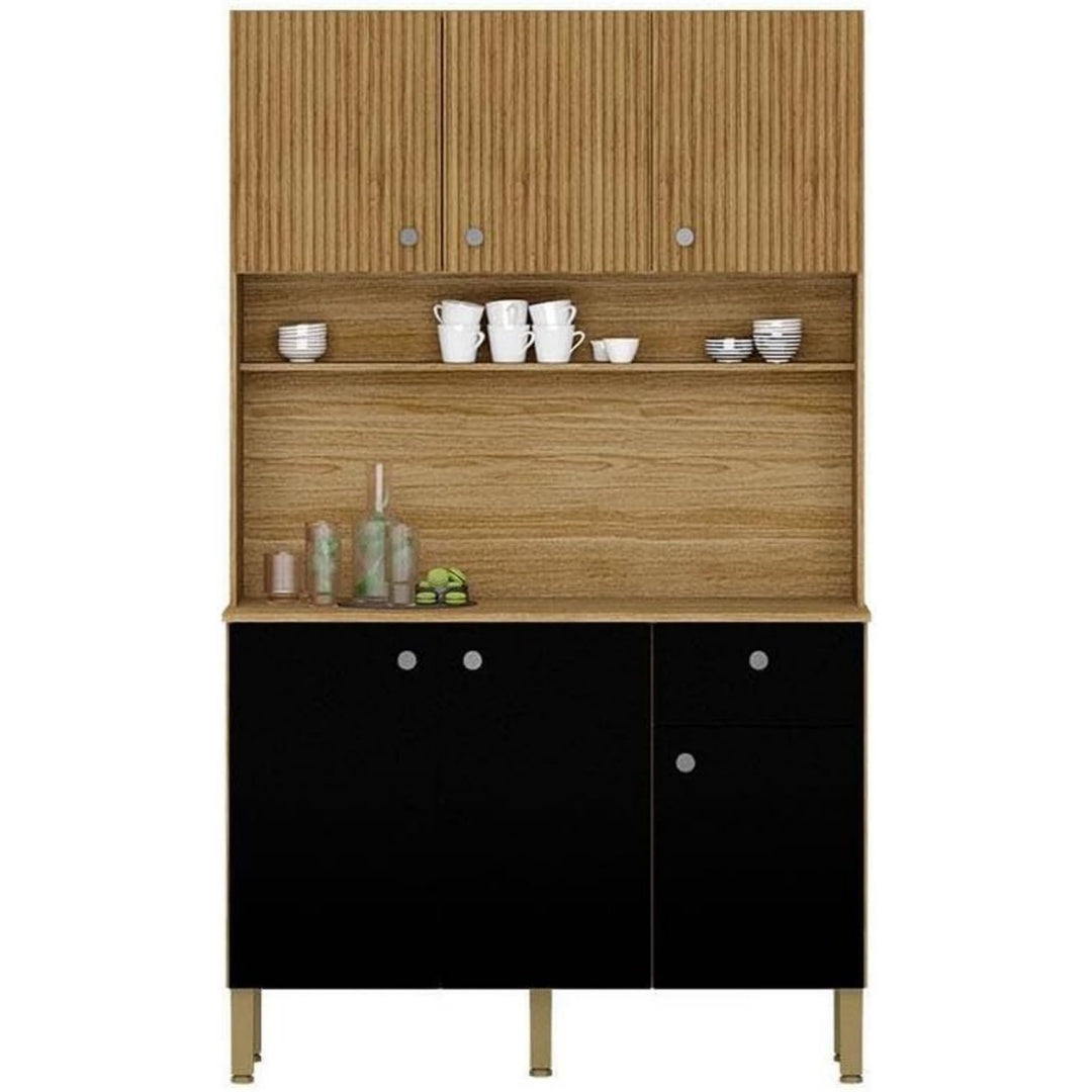 Buffet Finition chene marron 6 portes, 1 tiroir et 2 etageres