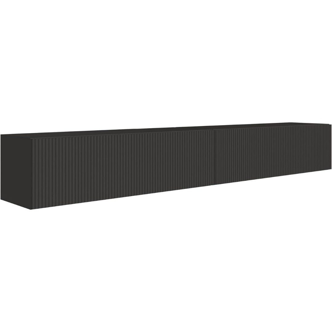 Meuble TV noir 4 etageres reglables, MDF et style contemporain