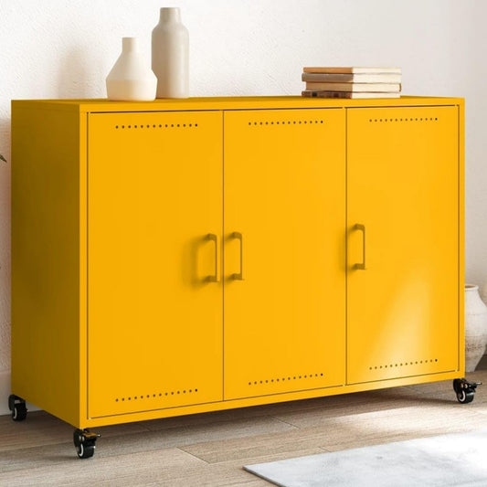 Buffet en acier orange, roulettes, rangement pratique