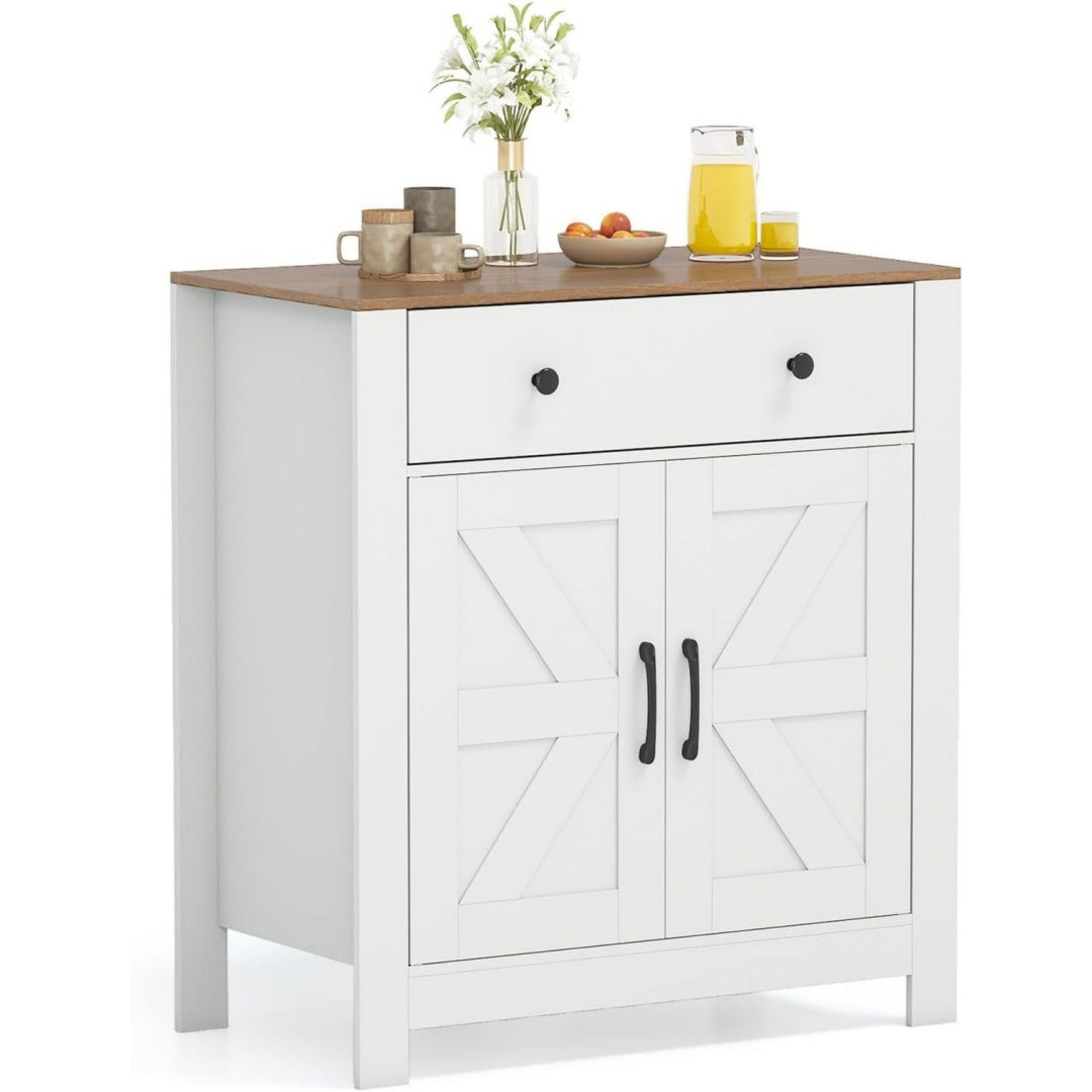 Enfilade gris clair etageres reglables a 2 portes MDF