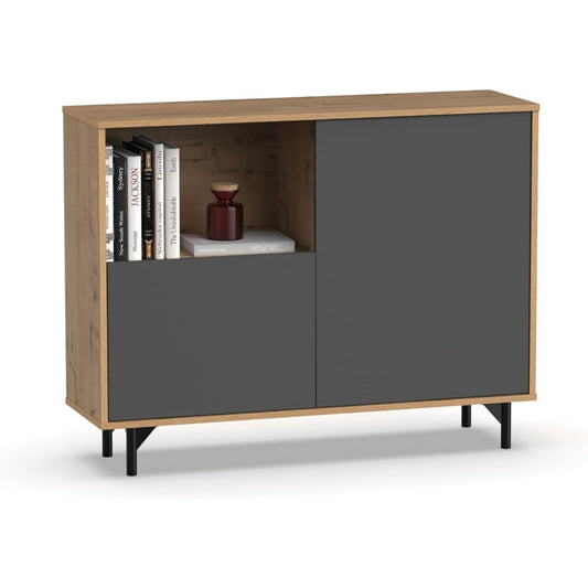 Buffet gris fonce, contemporain, rangement multifonction
