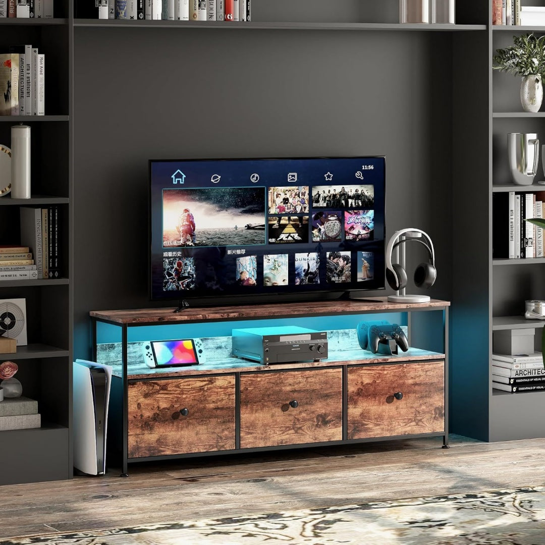 Meuble TV gris fonce en MDF et verre