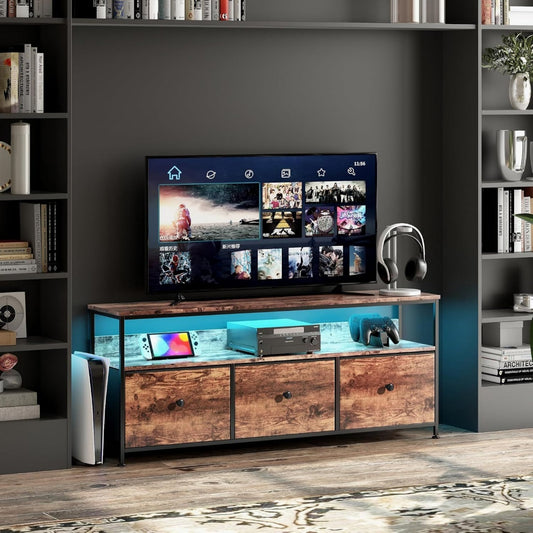 Meuble TV gris fonce en MDF et verre