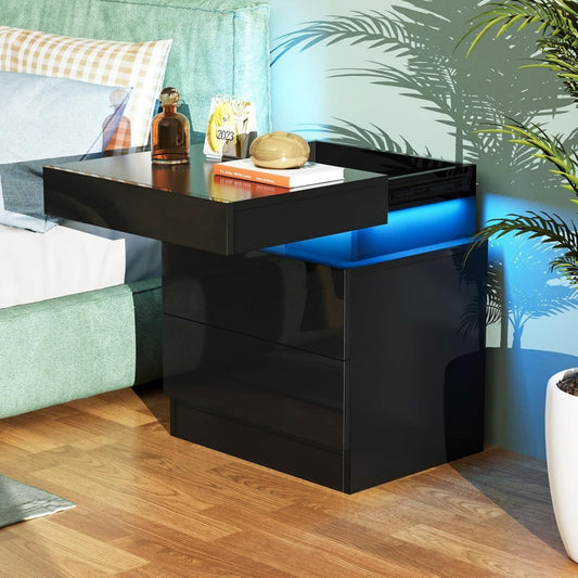 Table de bout de lit Noire 2 tiroirs