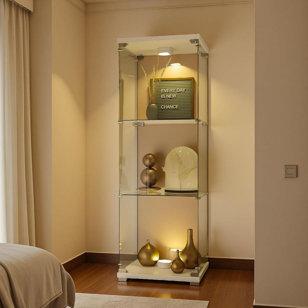 Rangement vitrine, marron avec une porte, etageres reglables