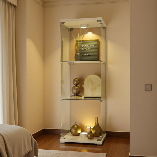 Rangement vitrine, marron avec une porte, etageres reglables