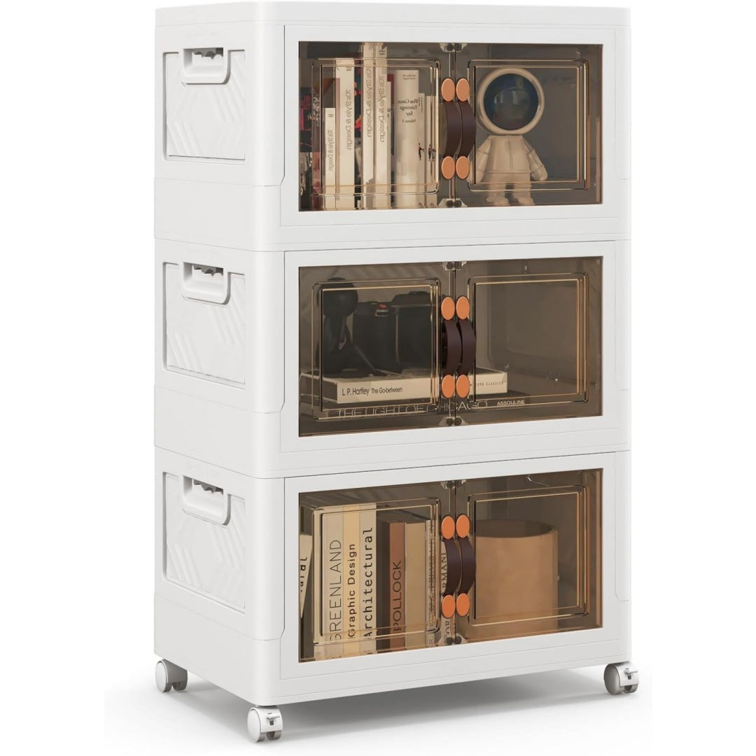 Coffre structure metallique gris clair 2 portes sur roulettes