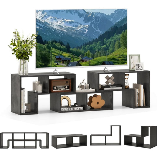 Meuble TV gris avec 2 etageres