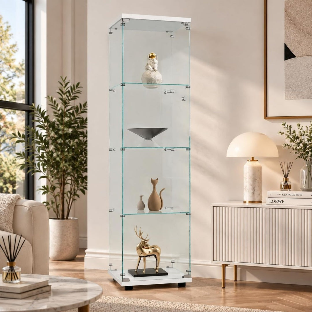 Vitrine beige, eclairage LED integre, rangement elegant