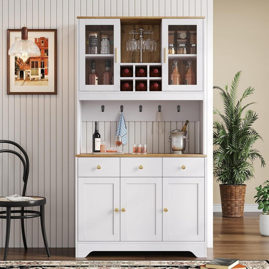 Buffet gris clair en MDF et verre de qualite
