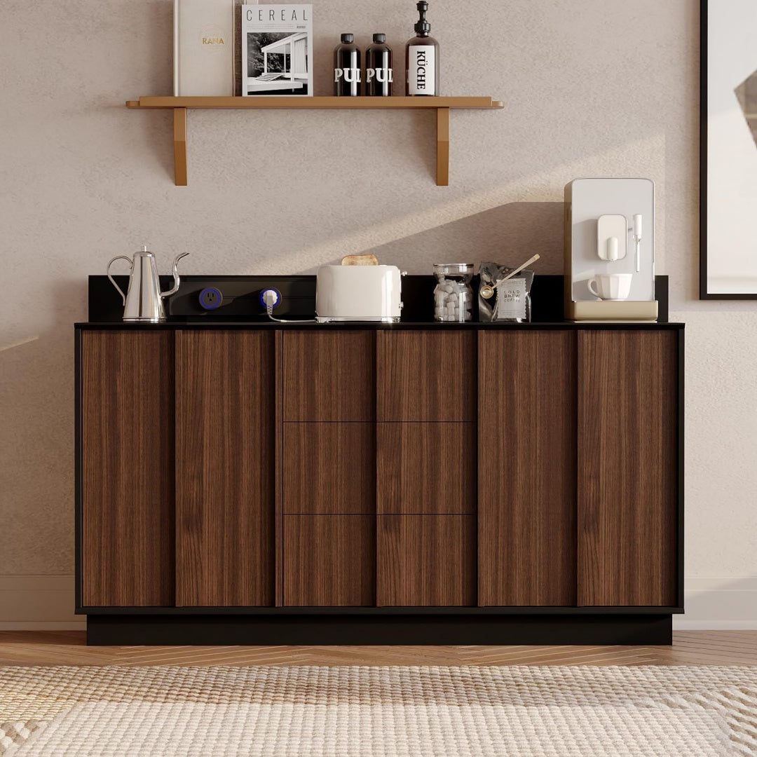 Decoration moderne, commode a tiroirs marron en panneau de particules 2 portes