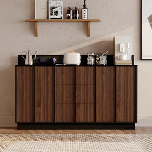 Decoration moderne, commode a tiroirs marron en panneau de particules 2 portes