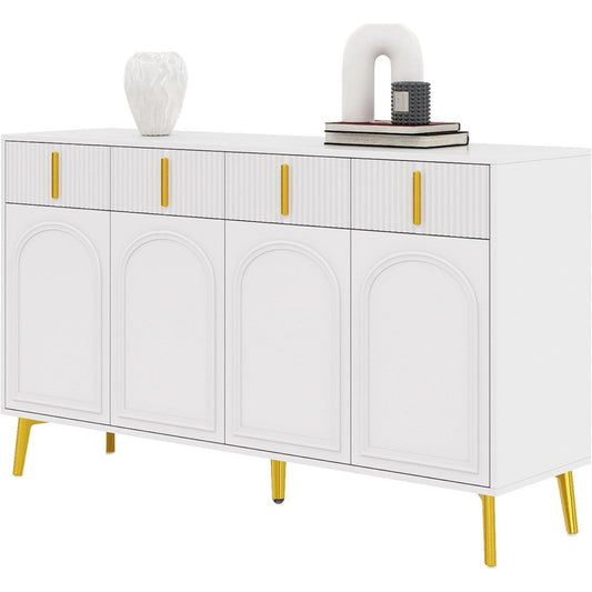 Buffet en MDF, quatre portes finition gris clair