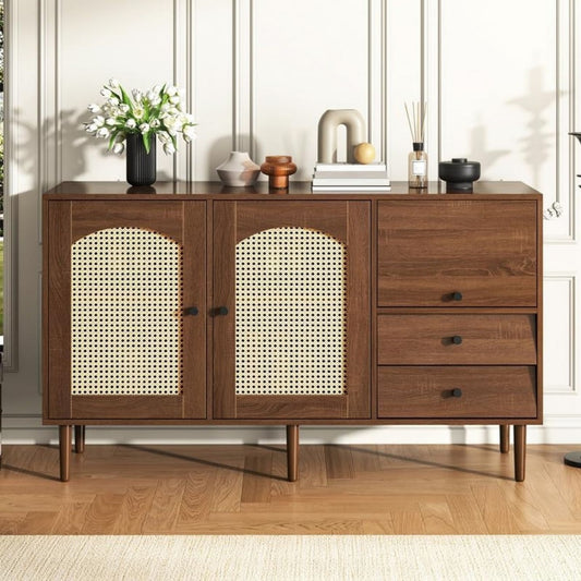 Design buffet en bois massif et rotin