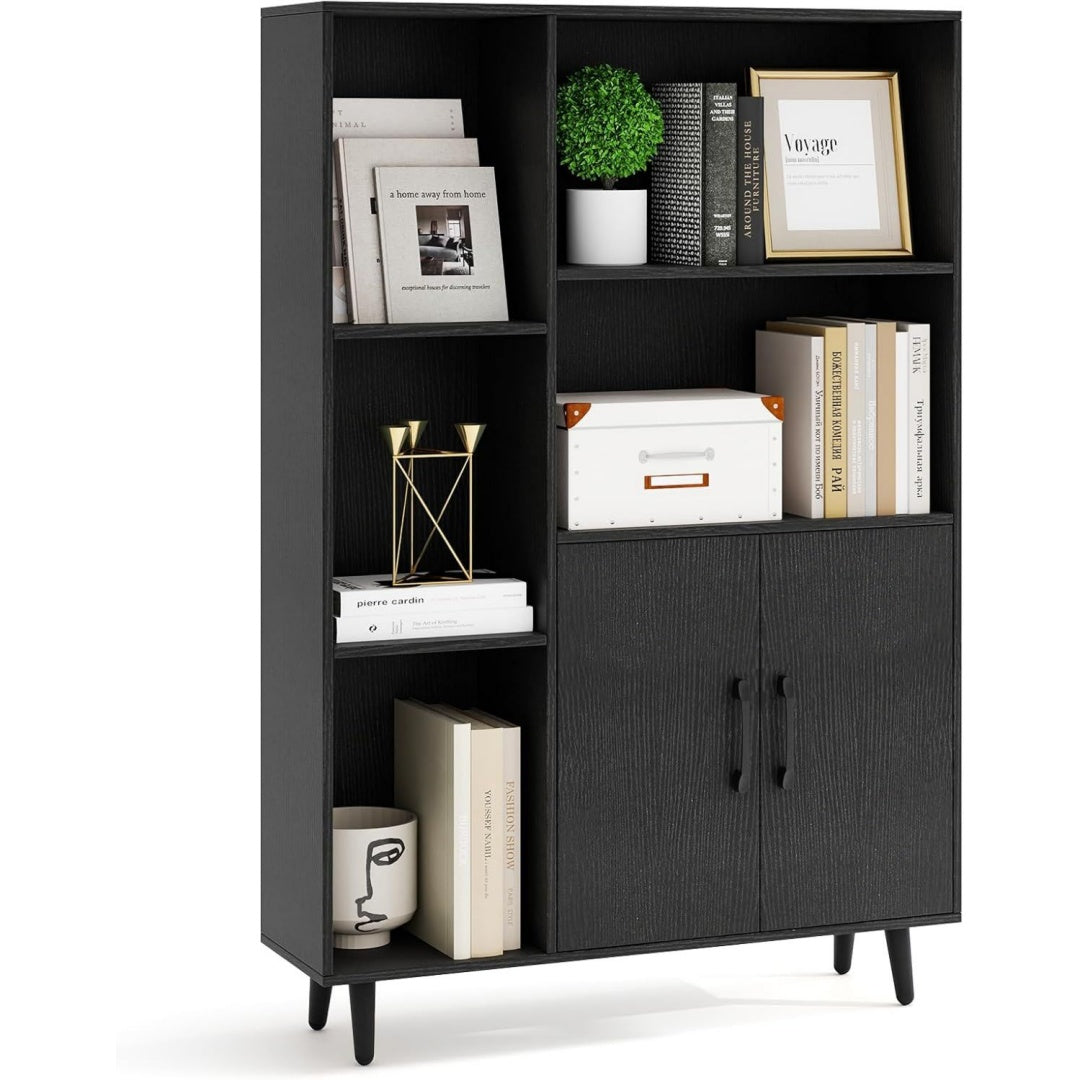 Bibliotheque en bois noir 2 portes