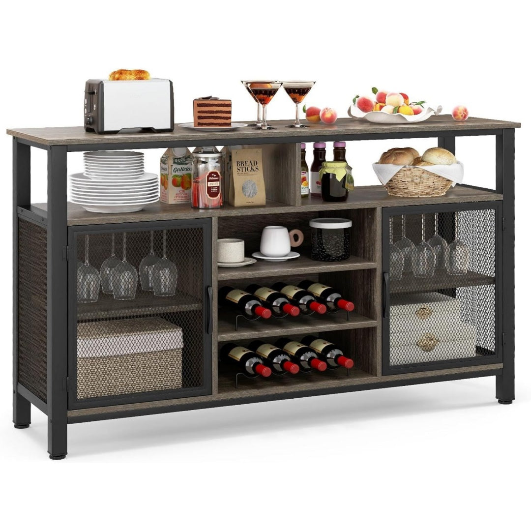 Bahut gris fonce, verre, 140 x 40 x 82, 5cm