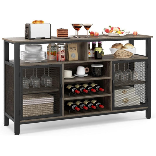Bahut gris fonce, verre, 140 x 40 x 82, 5cm