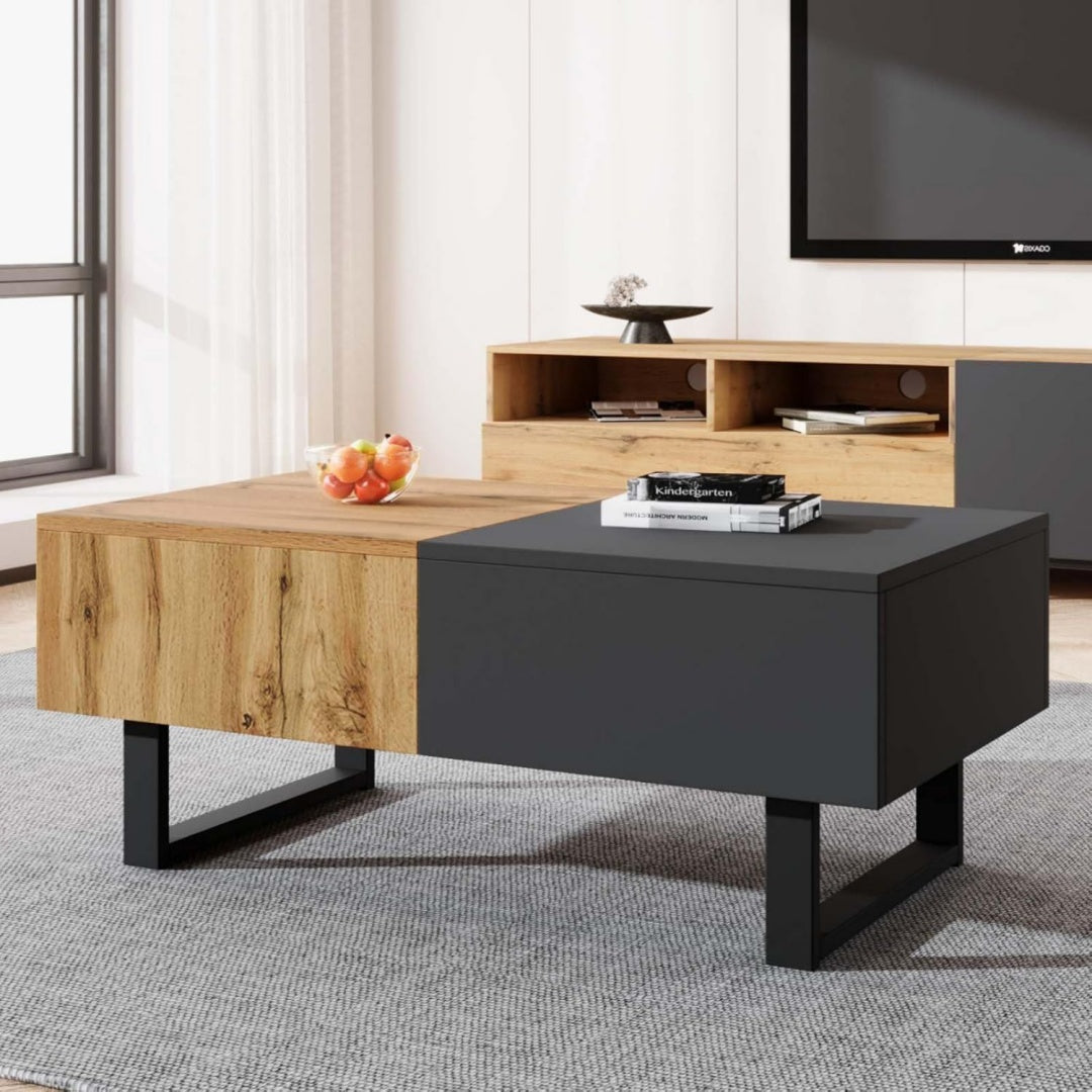 Table basse en acier gris grand espace de rangement