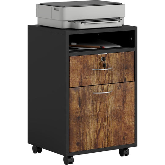 Meuble commode marron, roulettes, ideal pour bureau