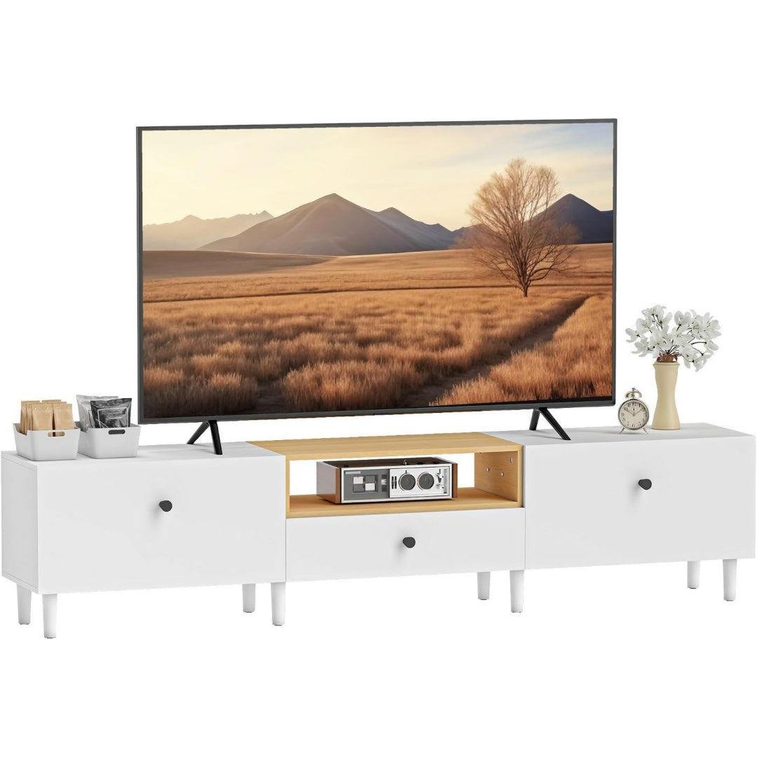Joli meuble TV en bois massif et bois de pin, assemblage facile