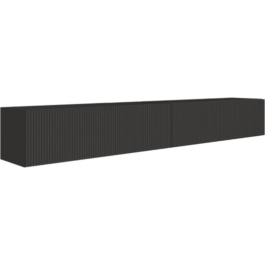 Meuble TV noir 4 etageres reglables, MDF et style contemporain