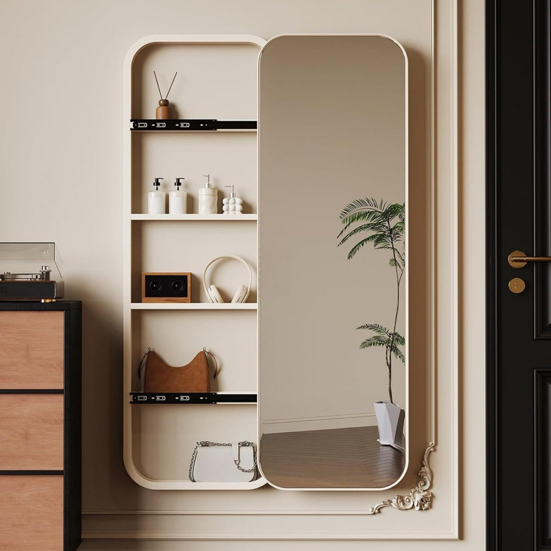 Miroir mural creme en verre 12.5 x 30 x 120 cm