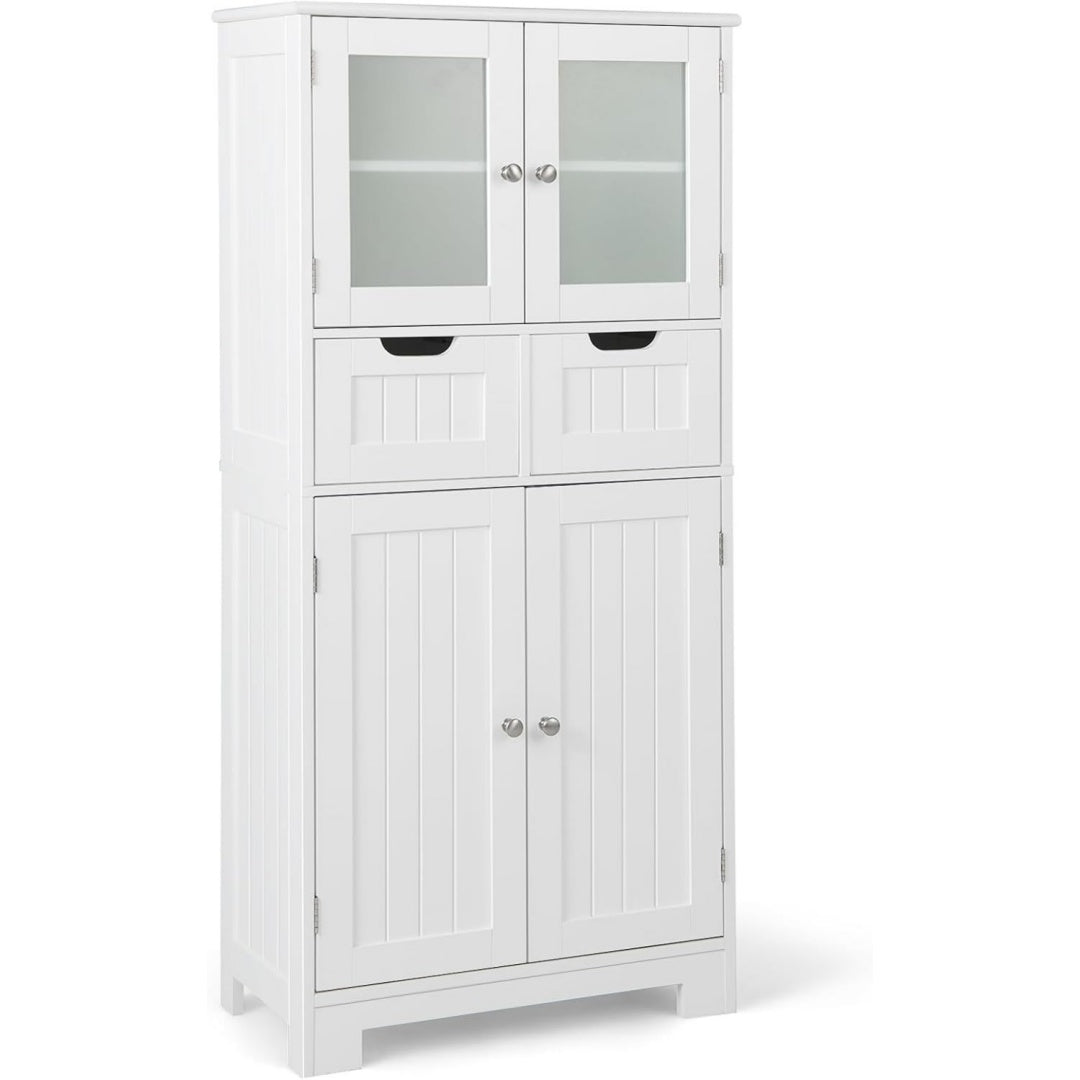 Rangement meuble sur pied couleur gris clair, deux tiroirs