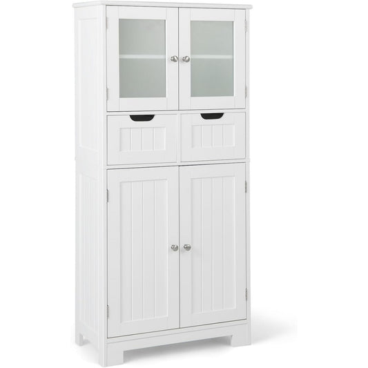 Rangement meuble sur pied couleur gris clair, deux tiroirs
